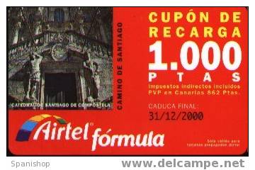 ACR-043/1 Cupon De Recarga 1000 Ptas Puerta Catedral. Camino De Santiago.  Tu Tarjeta - Con S.A. - Airtel