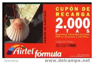 ACR-045/1 Cupon De Recarga 2000 Ptas Concha.Camino De Santiago. Shell - Sin S.A. - Airtel