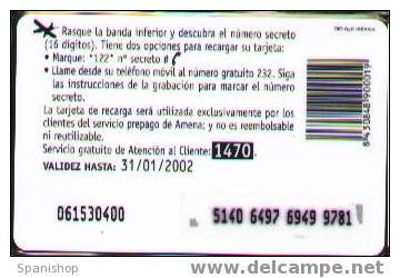 AMRR-010 Cupon De Recarga Amena 5000 Ptas. Nº Compactos, G&D Reverso - Amena - Retevision