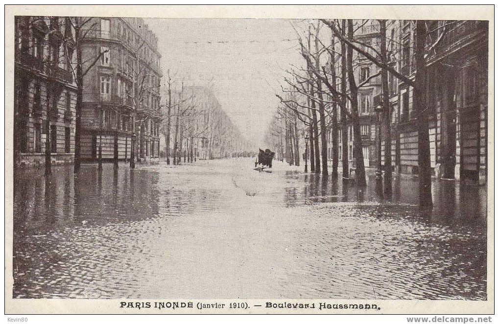 INONDATIONS PARIS INONDE (Janvier 1910) Boulevard Haussmann Cpa Animée - Überschwemmungen