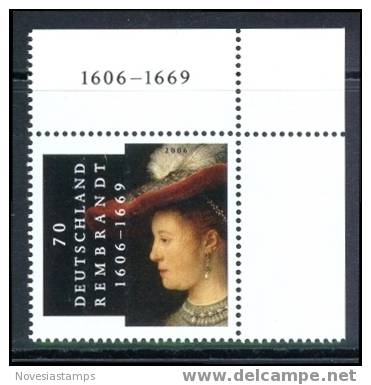 !a! GERMANY 2006 Mi. 2550 MNH SINGLE From Upper Right Corner -Rembrandt, Painter - Ungebraucht