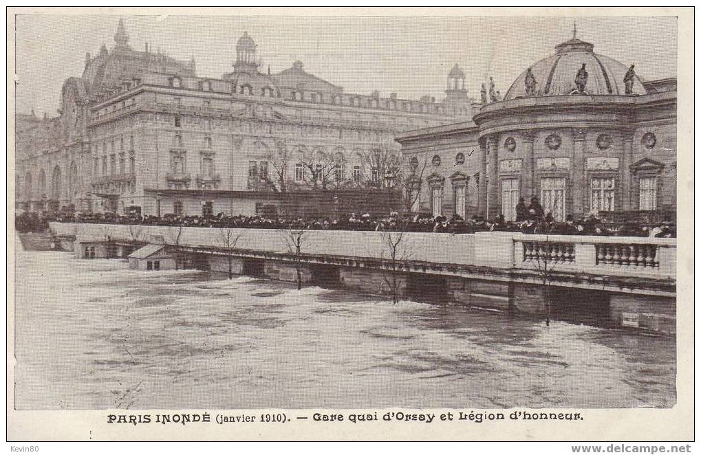 INONDATIONS PARIS INONDE (Janvier 1910) Gare Quai D'Orsay Et Légion D'Honneur Cpa Animée - Inondations