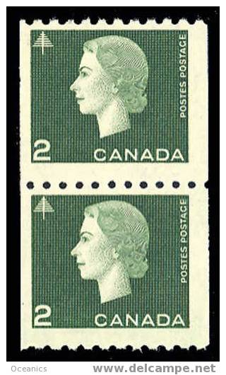 Canada (Scott No. 406 - Elizabeth) [**] Timbre Roulette / Coil Stamp (Paire / Pair) - Roulettes