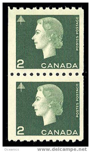 Canada (Scott No. 406 - Elizabeth) [**] Timbre Roulette / Coil Stamp (Paire / Pair) - Roulettes