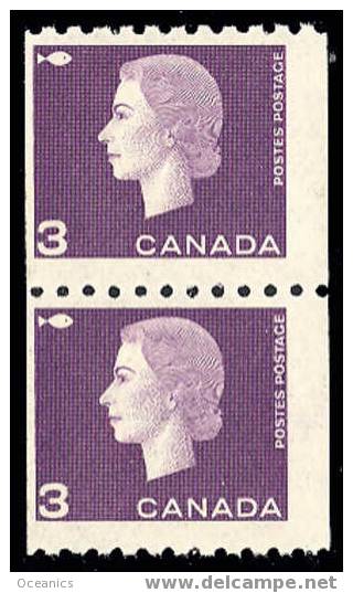 Canada (Scott No. 407 - Elizabeth) [**]  Timbre Roulette / Coil Stamp (Paire / Pair) - Rollen