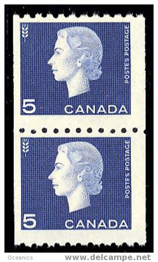Canada (Scott No. 409 - Elizabeth) [**]  Timbre Roulette / Coil Stamp (Paire / Pair) - Roulettes