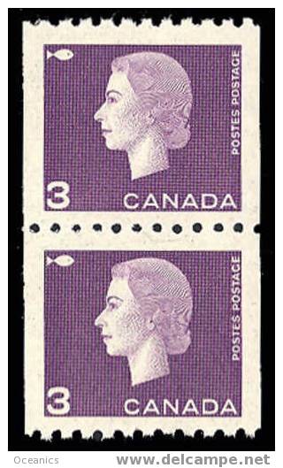 Canada (Scott No. 407 - Elizabeth) [**]  Timbre Roulette / Coil Stamp (Paire / Pair) - Rollo De Sellos