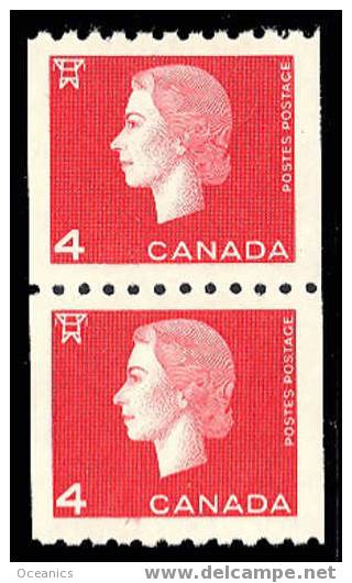 Canada (Scott No. 408 - Elizabeth) [**]  Timbre Roulette / Coil Stamp (Paire / Pair) - Roulettes