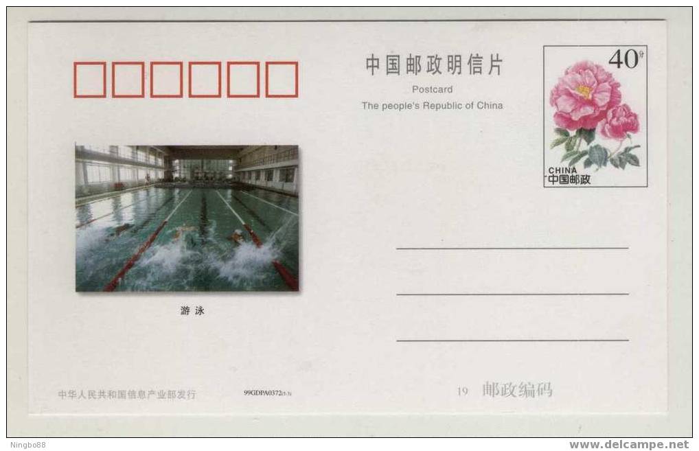 Swimming Pool,China 1999 Guangdong Weilun Sport School Advertising Postal Stationery Card - Nuoto