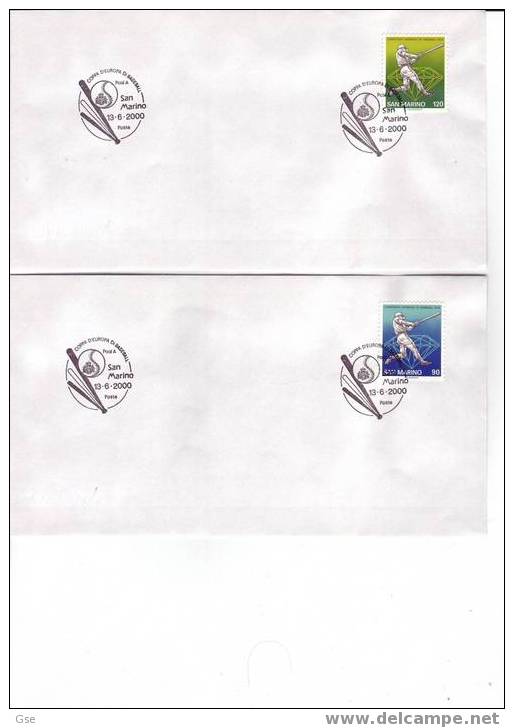 S. MARINO 2000 - 2 FDC Yvert 958/59 - Annullo Speciale Illustrato -Coppa Europa Baseball - Base-Ball