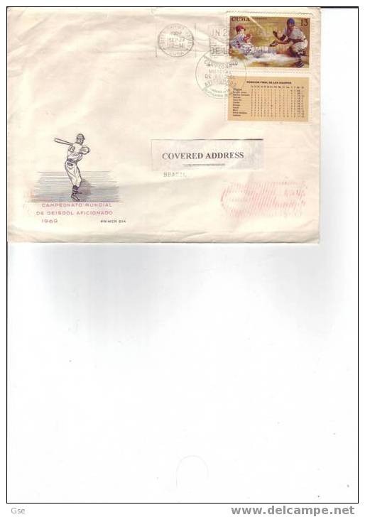 CUBA 1969 Busta Ufficiale FDC  - Yvert 1312 - Annullo Speciale Illustrato - Campionato Mondiale - Béisbol