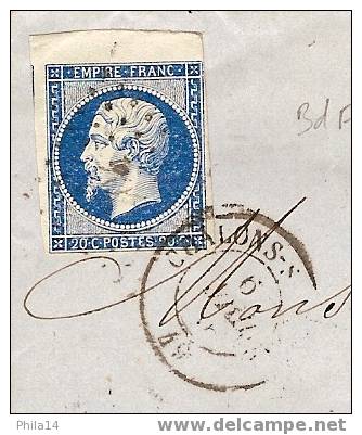 Lettre N°14 Napoléon, Bleu, HAUT DE FEUILLE, CHALONS SUR MARNE 1856 - 1849-1876: Classic Period