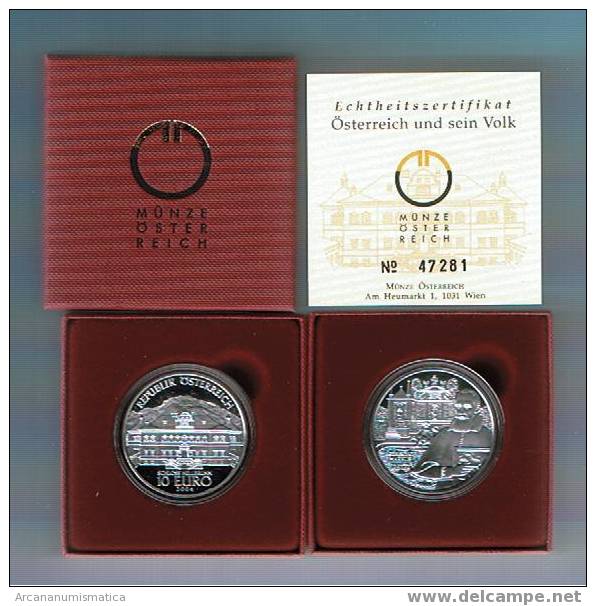 AUSTRIA 10 EUROs PLATA/SILVER S/C  UNC 2004  En Cartera SCHLOSS HELLBRUNN  DL-107 - Oostenrijk