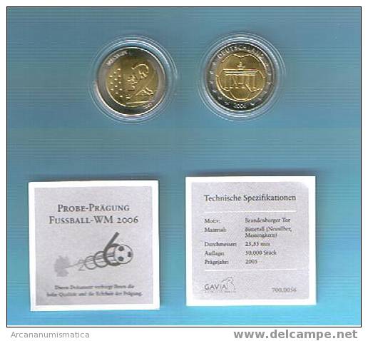 ALEMANIA 2 EURO PRUEBA SPECIMEN 2005 FIFA 2006 Pieza MUY RARA/VERY RARE  DL-112 - Duitsland