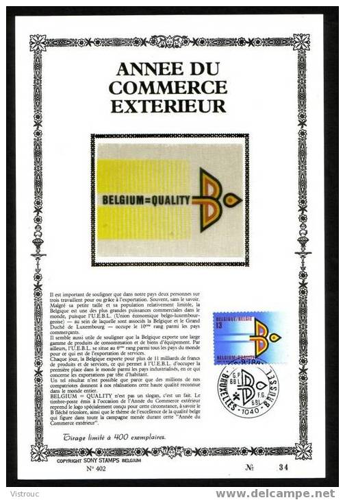 COB N° 2262 Sur 1 Feuillet D'art "SOIE" (tirage 400 Ex.) - Commerce Extéri. -FDC Oblit. 1ier Jour "BRUXELLES 12/09/1987" - 1981-1990