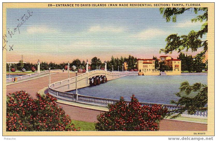 Tampa, FL - Around 1946 - Entrance To Davis Islands - Travelled - Tampa