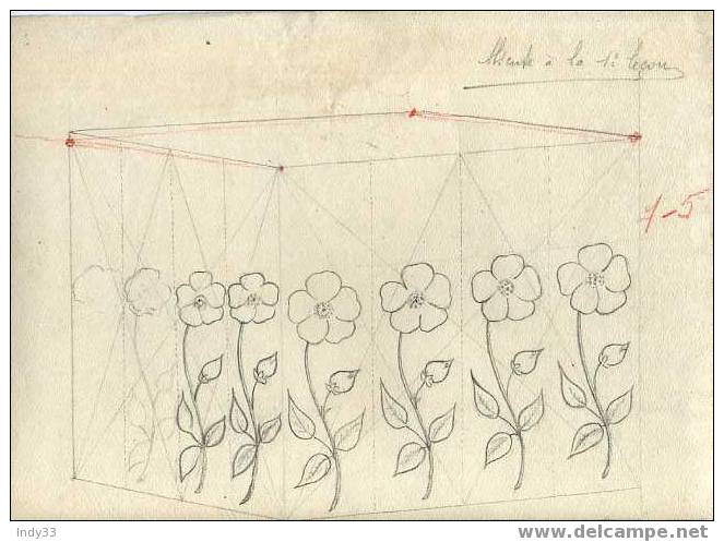 - DESSIN AU CRAYON .DECORATION DE BOITE. TRAVAIL D´ECOLIER ANNEES 1910 - Drawings
