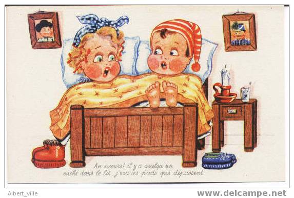 Illustrateur LECLERC Couple Au Lit Au Secours Bonnet De Nuit Chaussons - Leclerc