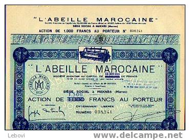 MEKNES (Maroc) "L´abeille Marocaine" - Action De 1500 Fr - Afrique