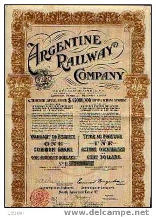 PORTLAND (MAINE U.S.A.) "Argentine Railway Company" - Titre D´1 Action De 100 $ - Ferrovie & Tranvie