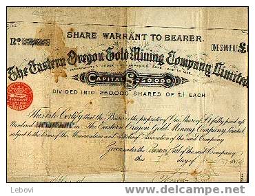 "Mines D´or De L´Est-Oregon SA" - Titre D´1 Action De $1 (1884) - Mines