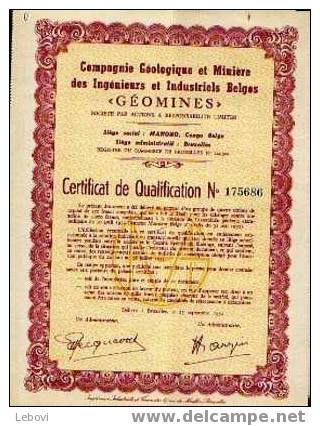 MANONO "Cie Géologique & Minière Des Inénieurs & Industriels Belges GEOMINES" - Certificat De Qualifiation - Mines