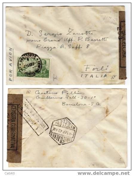 1942-CENSURA GUBERNATIVA BARCELONA COVER TO FORLI' ITALY - Storia Postale