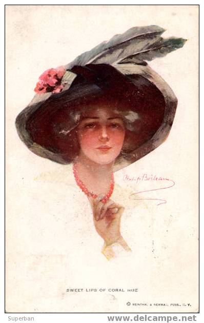 SWEET LIPS... - BELLE FEMME Avec GROS CHAPEAU À PLUMES Par PHILIP BOILEAU - TRÈS BELLE ILLUSTRATION - À VOIR ! (y-744) - Boileau, Philip