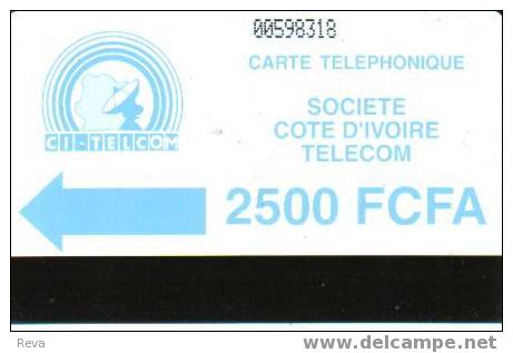 IVORY COAST  2500 F AUTELCA  BLUE  LOGO  IVC-10  BARRED "0" SN IN THE MIDDLE  SPECIAL PRICE !! READ DESCRIPTION !! - Ivory Coast