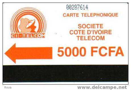 IVORY COAST  5000 F AUTELCA  ORANGE  LOGO  IVC-11  BARRED "0"  NOTCH  SPECIAL PRICE !! - Côte D'Ivoire
