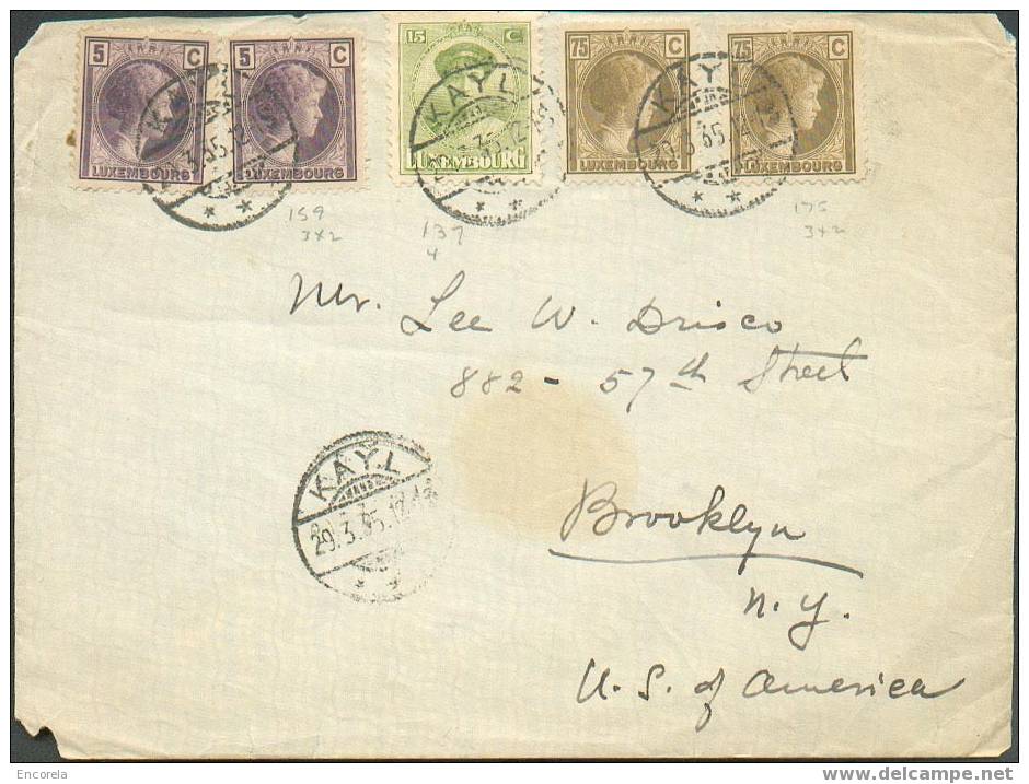 N°131-159(2)-175(2) Obl. Dc KAYL S/L. Affranchissement Composé à 1fr.75 Du 29-3-1935 Vers Brooklyn. - 1866 - Covers & Documents