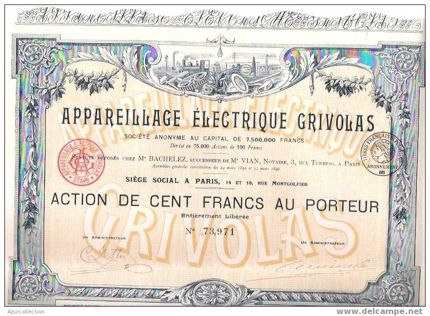 TITRE  .A.ELECTRIQUE GRIVOLAS - Elettricità & Gas