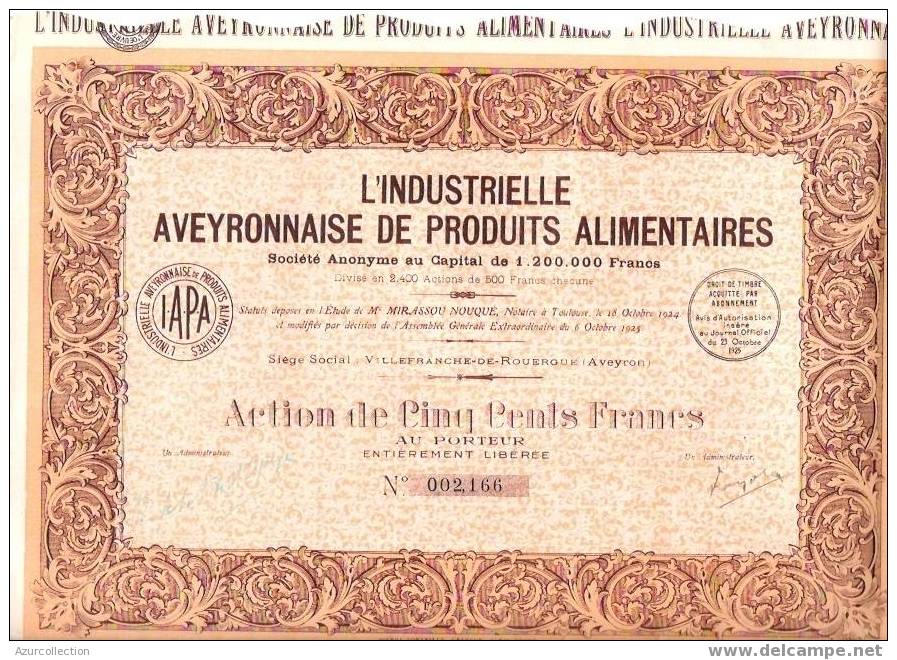 TITRE  AVEYRONNAISE ALIMENTAIRE .12. VILLEFRANCHE DE ROUERGUE - Other & Unclassified