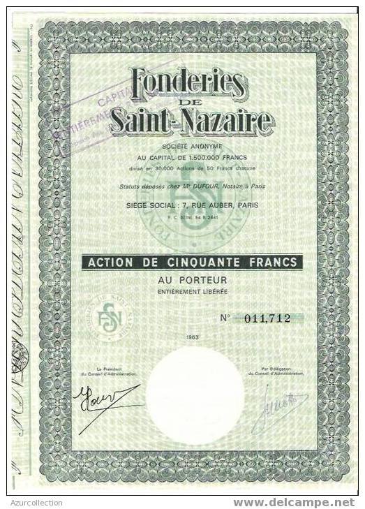 TITRE .FONDERIES DE SAINT NAZAIRE .44. - Industrie