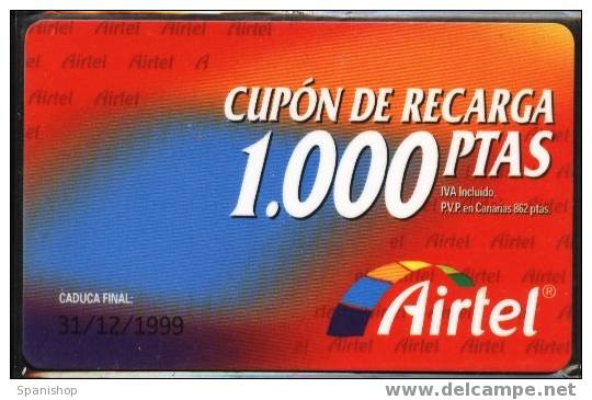 Airtel ACR-001 Cupon De Recarga 1000 Ptas. 31/12/1999. Reverso 907 - Airtel