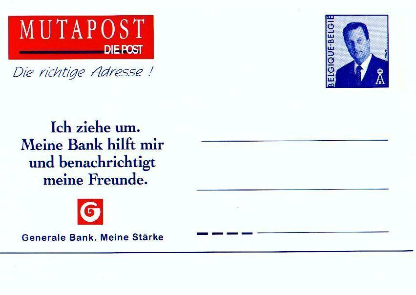 B01-140 42000 CA B- Carte Postale - Entiers Postaux - Banque Générale Mutapost - Allemand - Changement D'adresse De 1996 - Avviso Cambiamento Indirizzo