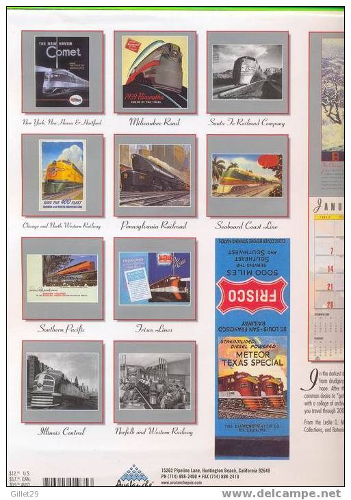 16 MONTH 2001 CALENDAR - OVER THE RAILS - CENTURY OF RAILROAD TRAVEL - TRAIN COLLECTOR - SIZE 300X300 Cm - - Grand Format : 2001-...