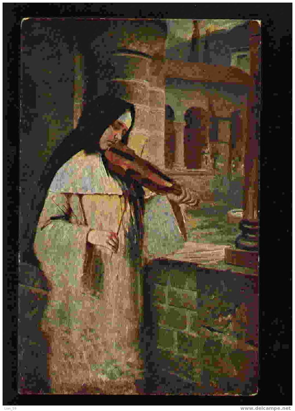 27941 / Germany Art Hermann Kaulbach  - Ave Maria VEILING GIRL W VIOLIN Music Pc / EAS 141 - Kaulbach, Hermann