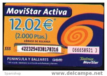 GSMAR-029 Movistar Activa Recarga 12,02€ ( 2000 Ptas) - Telefonica