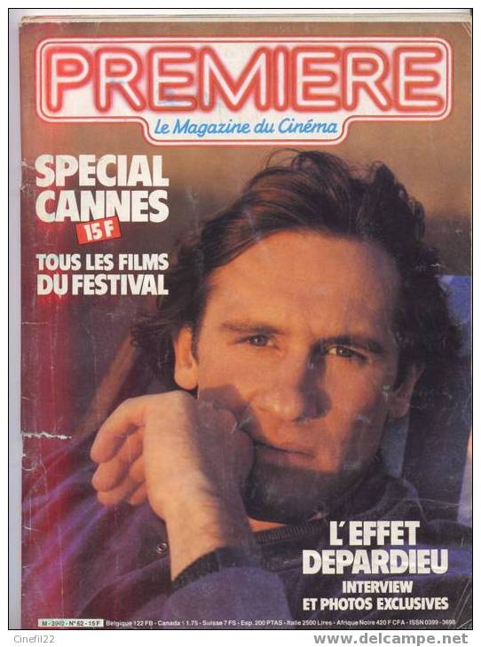 PREMIERE - N° 62 - Mail 1982 - Festival De Cannes, Gérard DEPARDIEU .... - Cinema