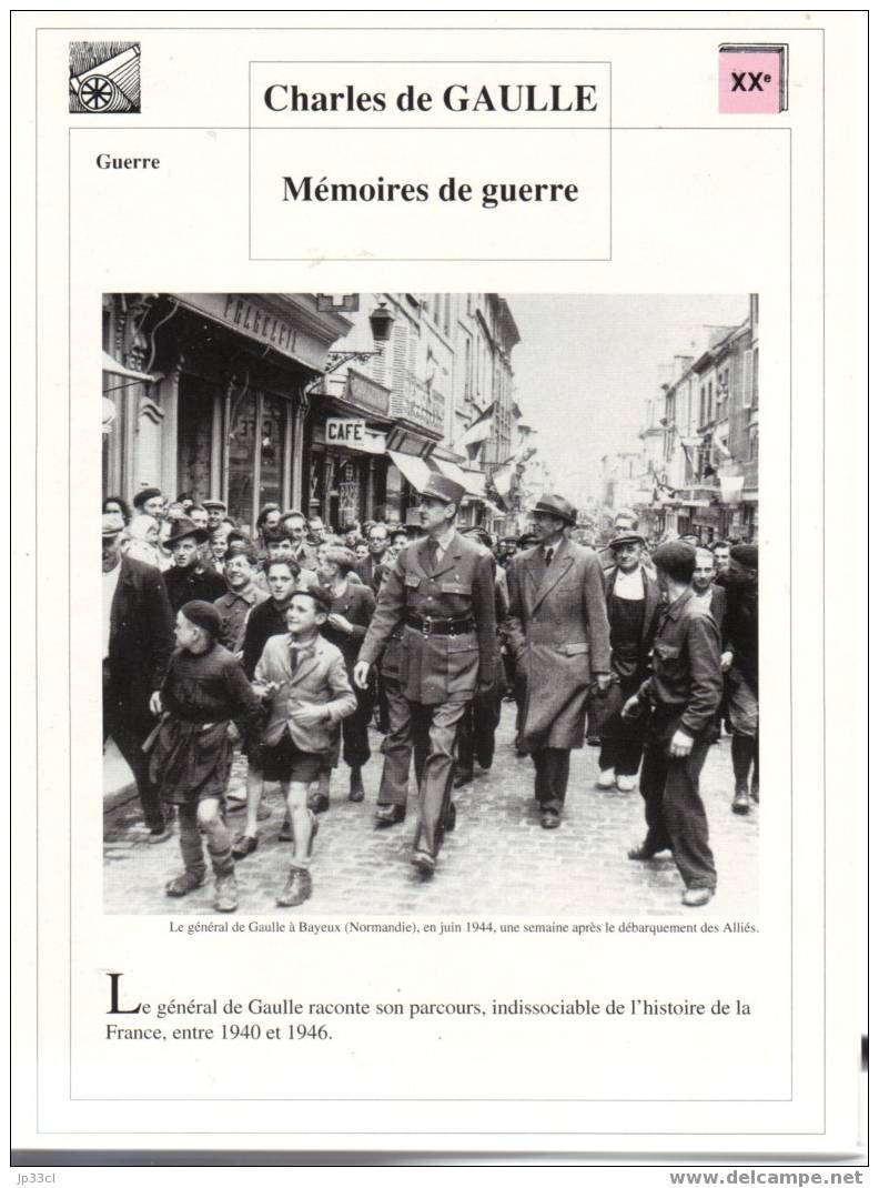 Fiche De Lecture Sur "Mémoires De Guerre", De Charles De Gaulle - Fichas Didácticas