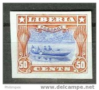 LIBERIA, 50 CENTS 1909 "CANOE" COLOR PROOF - Liberia