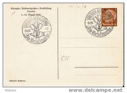 Oy107 Ganzsache Zur Olympia-Briefmarkenausstellung Dresden Mit Sonderstempel(Tulpe) - Summer 1936: Berlin