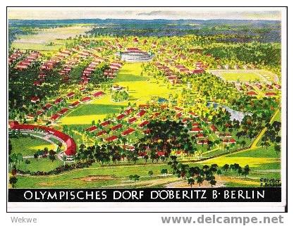 Oy124 / 4. Bildkarte Dorf Döberitz, Olympisches Dorf,  Mit Fussball-Marke (soccer, Fútbol) Und Stempel Olympia-Stadion - Sommer 1936: Berlin