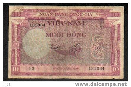 Billet De 10 MUOI DONG Viet Nam Ngan Hang Quoc Gia N°131064 H3 Une Pliure Centrale Avec Léger Trou Et Quelque épinglages - Viêt-Nam