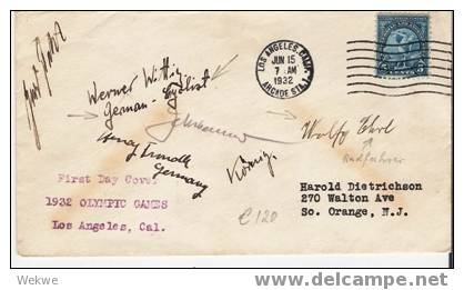 Oy135 / Amerikanische Olympia-Ausgabe 1932 – FDC – Mit Autogramm Dt. Radfahrer - Estate 1932: Los Angeles