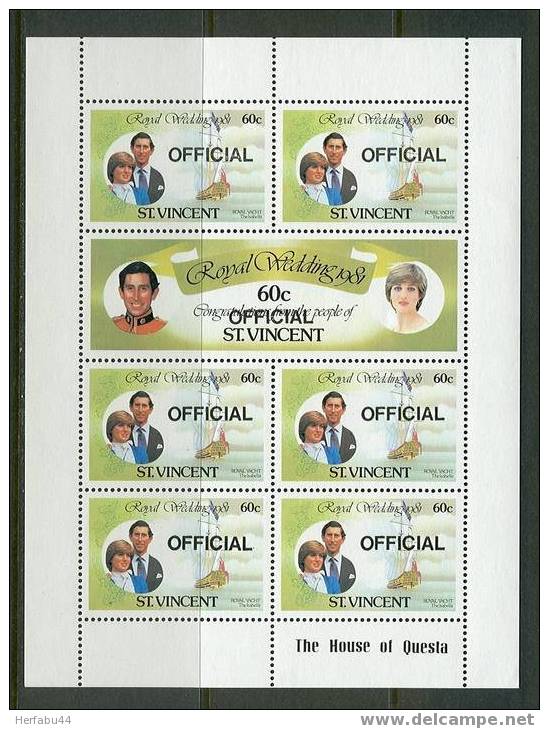 St.Vincent       Royal Wedding     3 Sheet Of 7   SC#O1-O6 MNH** - St.Vincent (1979-...)