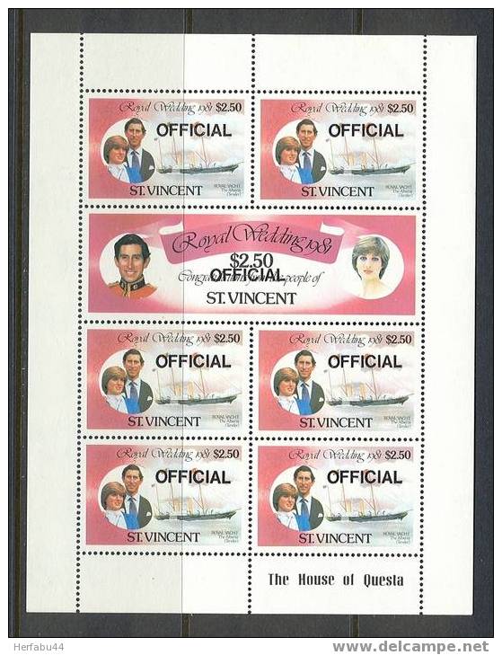 St.Vincent       Royal Wedding     3 Sheet Of 7   SC#O1-O6 MNH** - St.Vincent (1979-...)