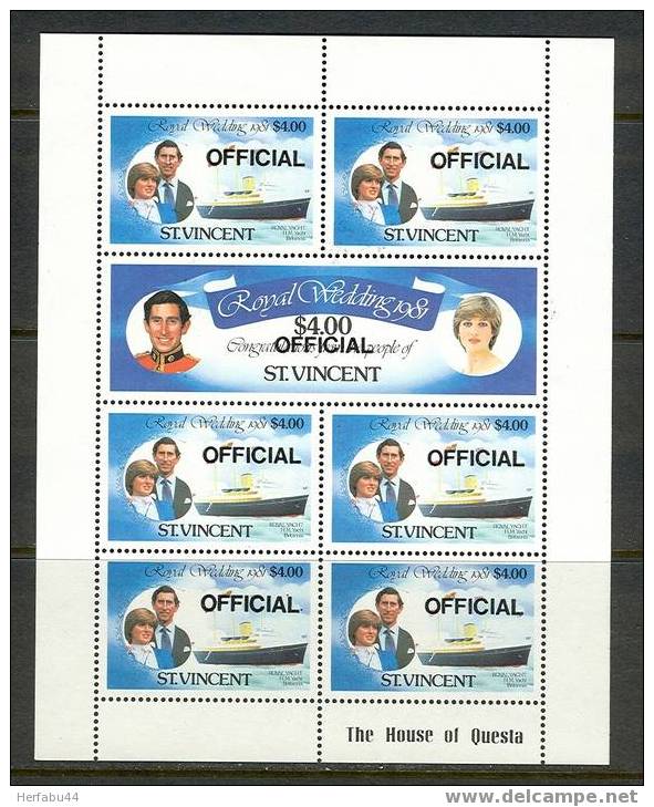 St.Vincent       Royal Wedding     3 Sheet Of 7   SC#O1-O6 MNH** - St.Vincent (1979-...)