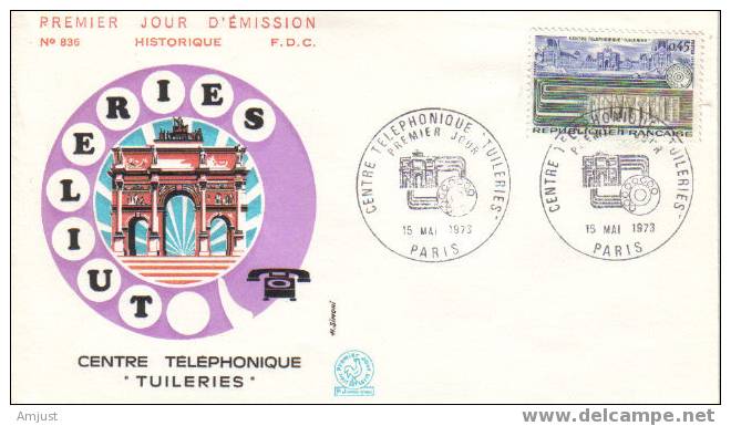 France FDC 1973 (No. Y.&T.1750) Centre Téléphonique "Tuileries" - 1970-1979